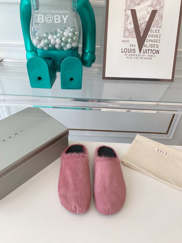 2024 Women Marni Pink Horsehair Slippers MJ00320