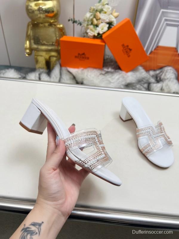2025 Hermès White Leather Slippers H Pattern MJ00180