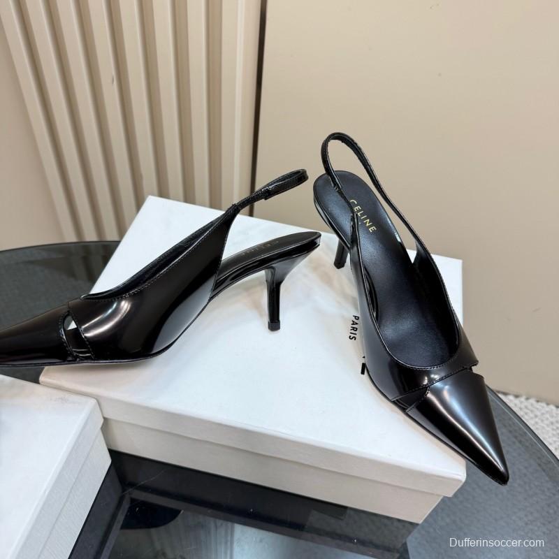 2025 Women CELINE Black Patent Leather Slingback Heels