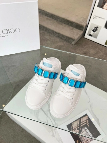 2025 Women Jimmy Choo White Blue Leather Sneakers LY00350