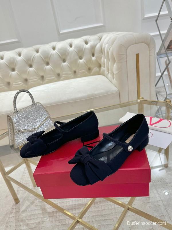 2025 Women Valentino Black Fabric Mary Jane Bow LY00300