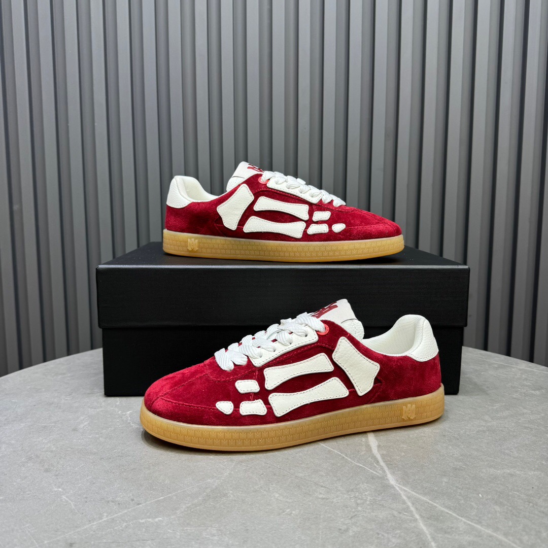 2025 Unisex Amiri Red White Suede Leather Sneakers Skeleton Pattern LY00280