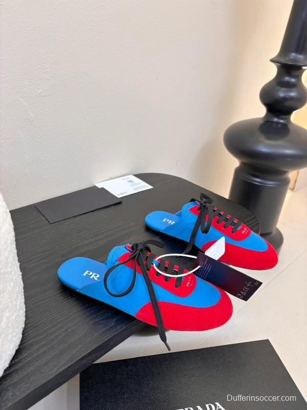 2025 Women Prada Blue Red Suede Leather Sneakers