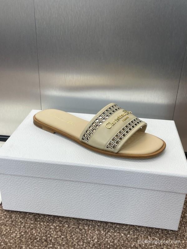 2025 Women Dior Beige Leather Slippers KFY00300