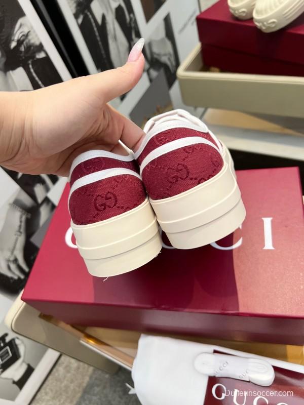 2025 Women Gucci Red White Canvas Sneakers
