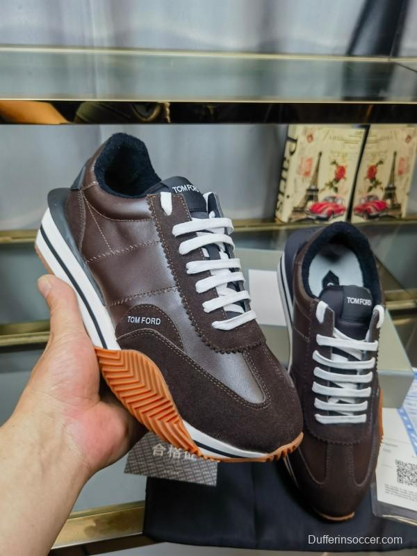 2025 Men TOM FORD Brown Black Leather Suede Sneakers LY00360(M)