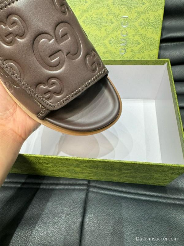 2024 Gucci Brown Leather Slippers MJ00200