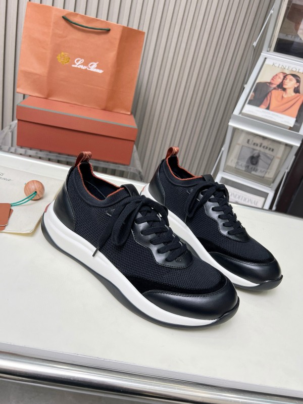 2024 Men Le Parmentier Black Leather Mesh Casual Sneakers