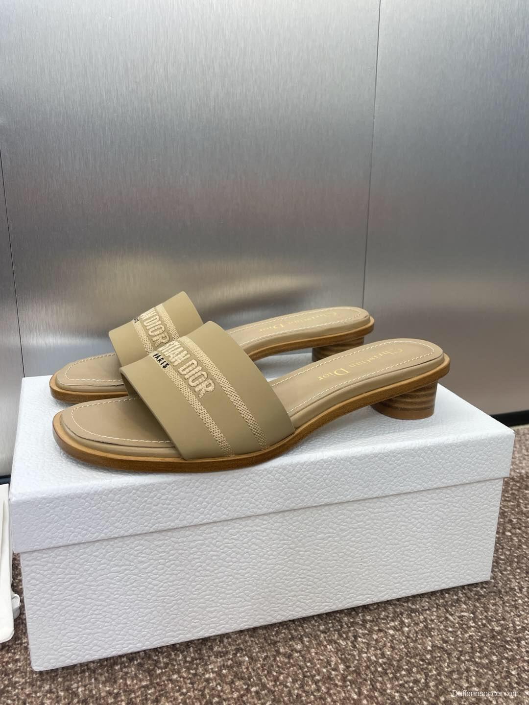 2025 Women Dior Beige Fabric Slide Sandals KFY00300