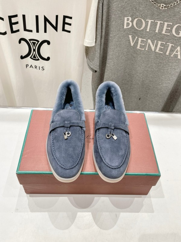 2024 Women LP Blue Suede Shearling Loafers MJ00300
