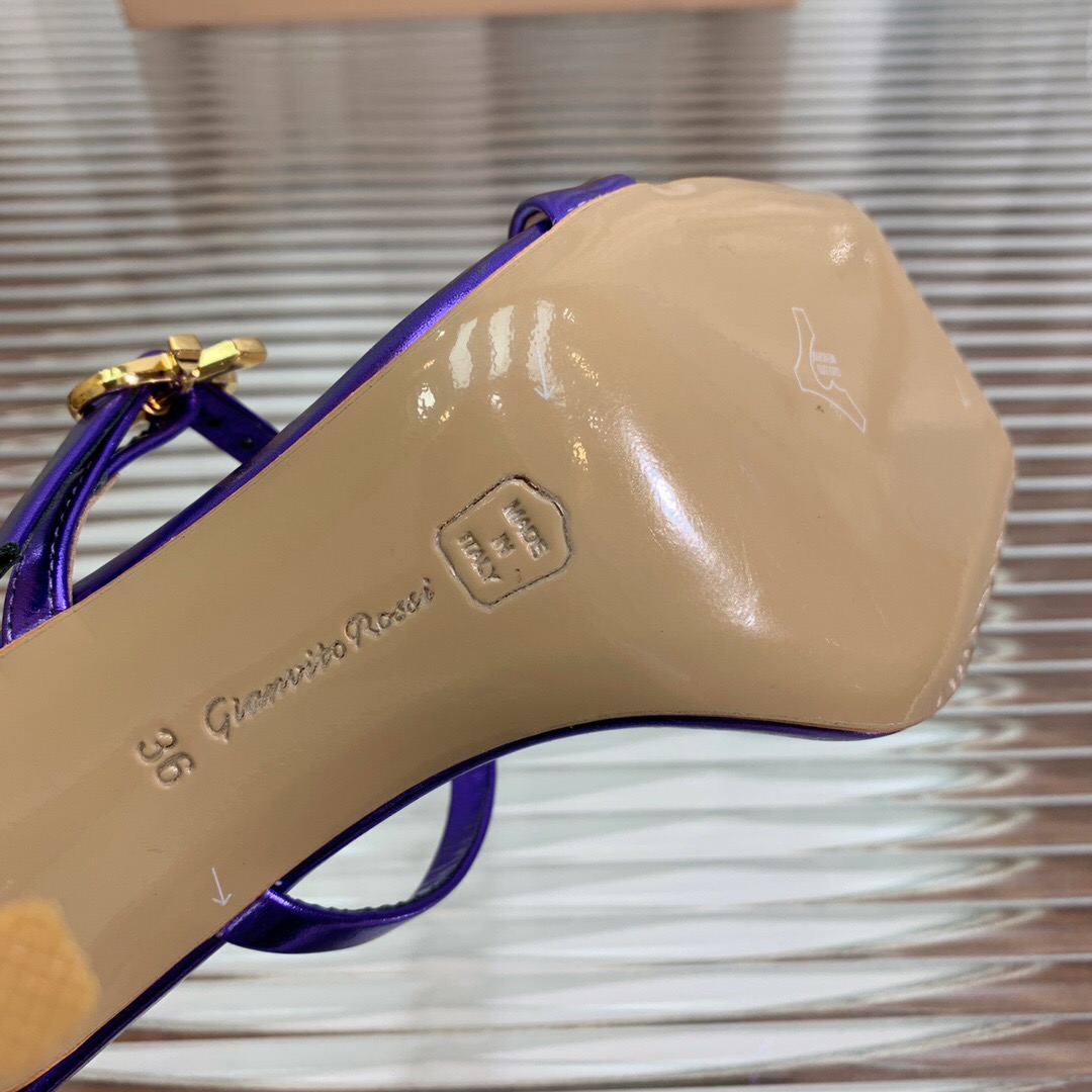 2025 Women Gianvito Rossi Purple Leather High Heel Buckle Sandals