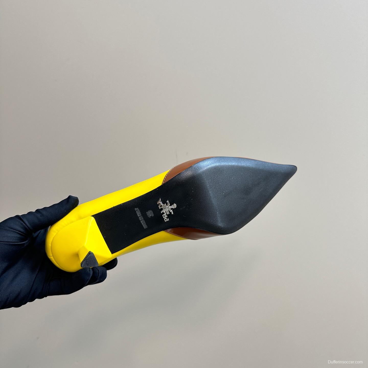 2025 Women Prada Brown Yellow Leather Heels KFY00310