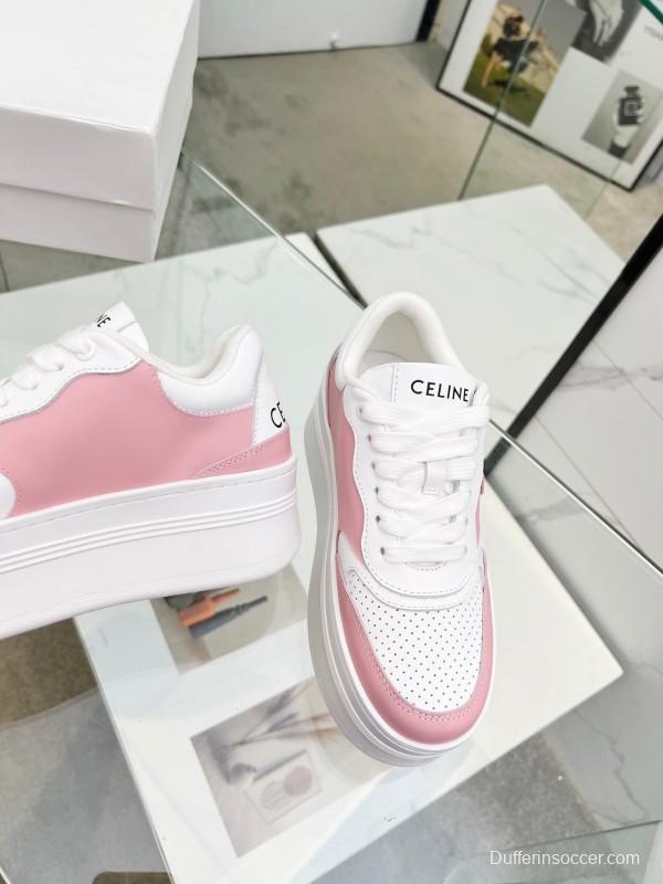 2025 Women CELINE White Pink Leather Sneakers