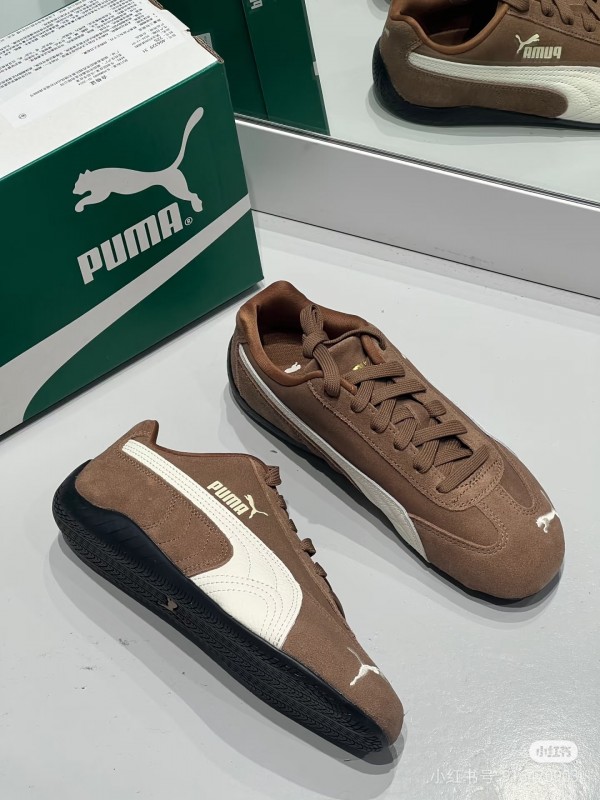 2025 Women Puma Brown White Suede Leather Sneakers KFY00260