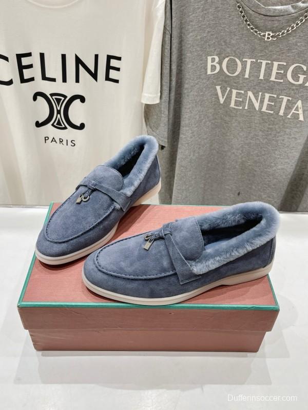 2024 Women LP Blue Suede Shearling Loafers MJ00300