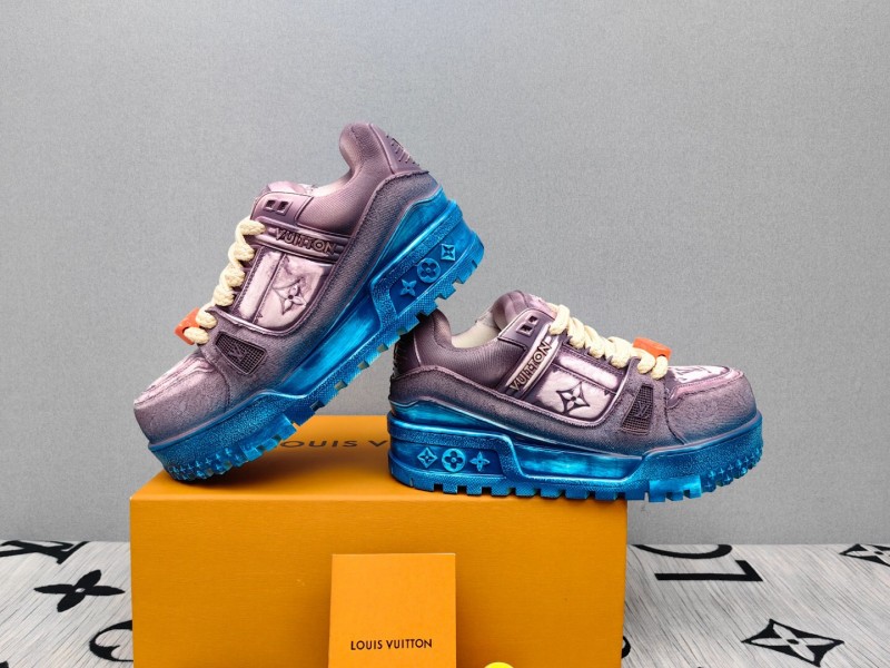 2025 Unisex Louis Vuitton Purple Blue Leather Sneakers