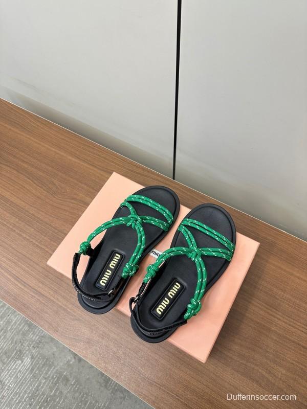 2025 Women Miu Miu Green Leather Sandals