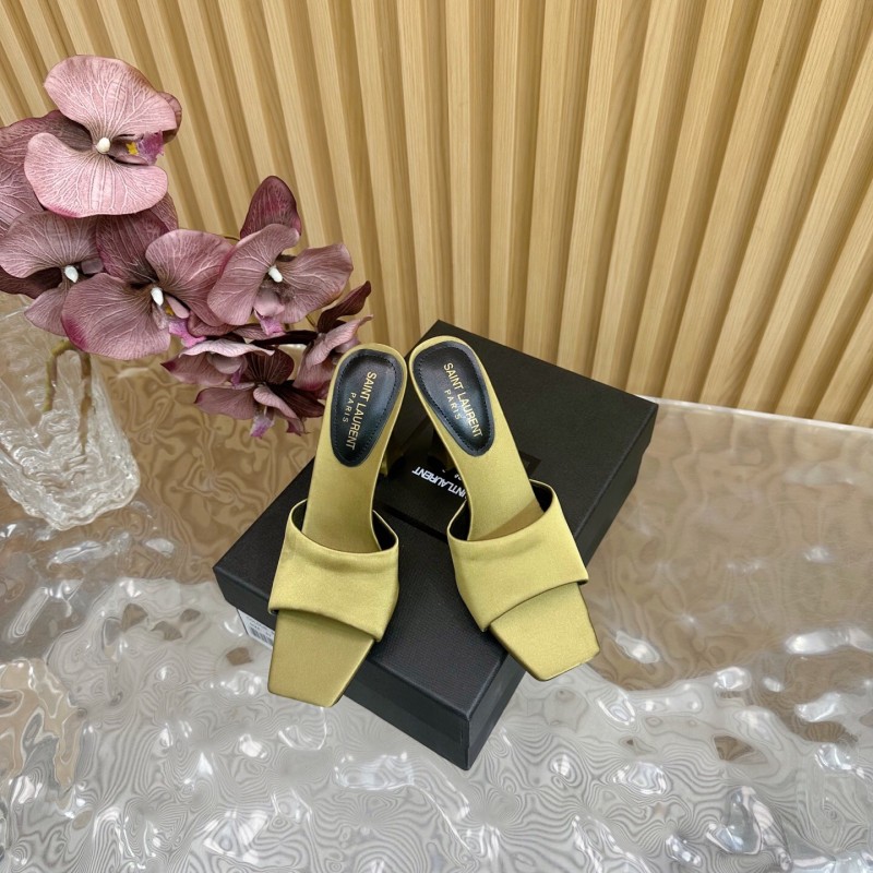 2025 Women Yves Saint Laurent Beige Satin Heeled Sandals