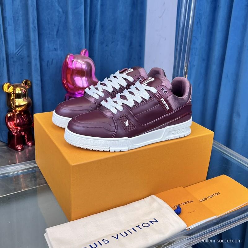 2025 Unisex Louis Vuitton Purple White Leather LV Trainer