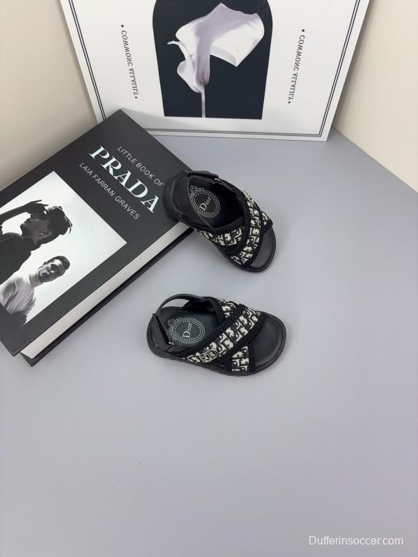 2025 Kids Dior Black White Fabric Sandals
