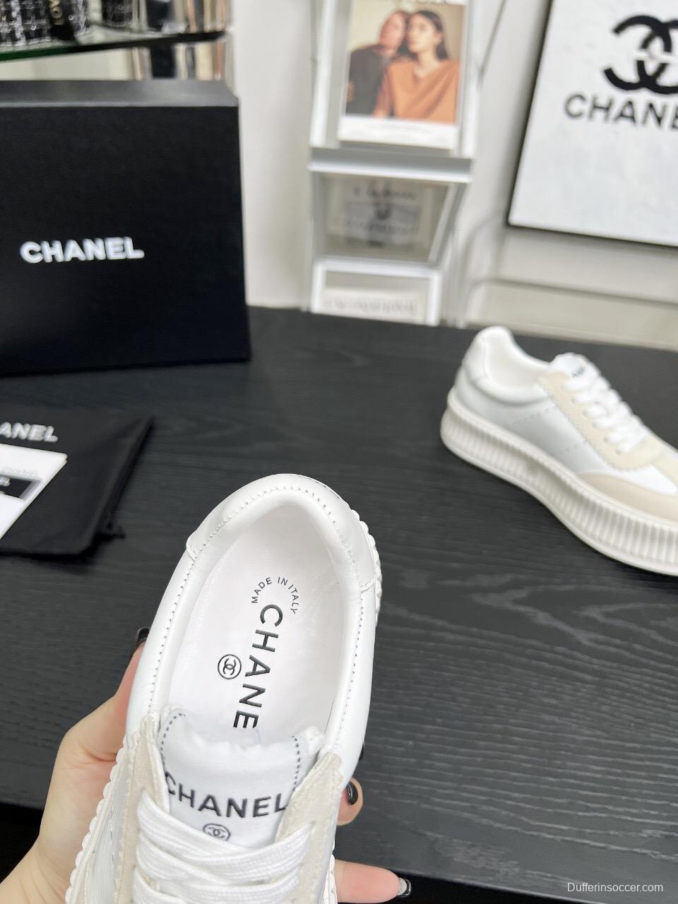 2025 Women Chanel White Leather Suede Sneakers LY00270