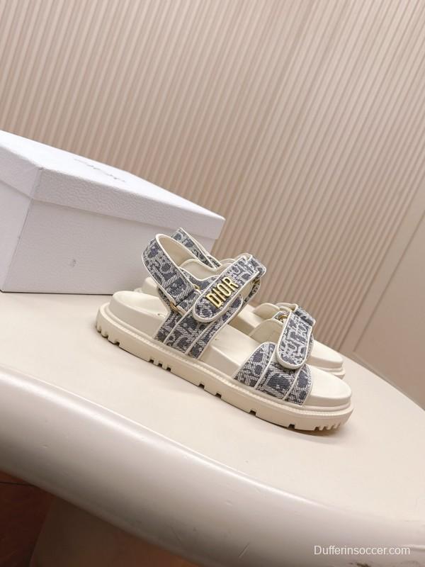 2025 Women Dior Gray White Jacquard Fabric Sandals LY