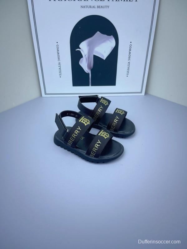 2025 Kids Burberry White Black Leather Sandals