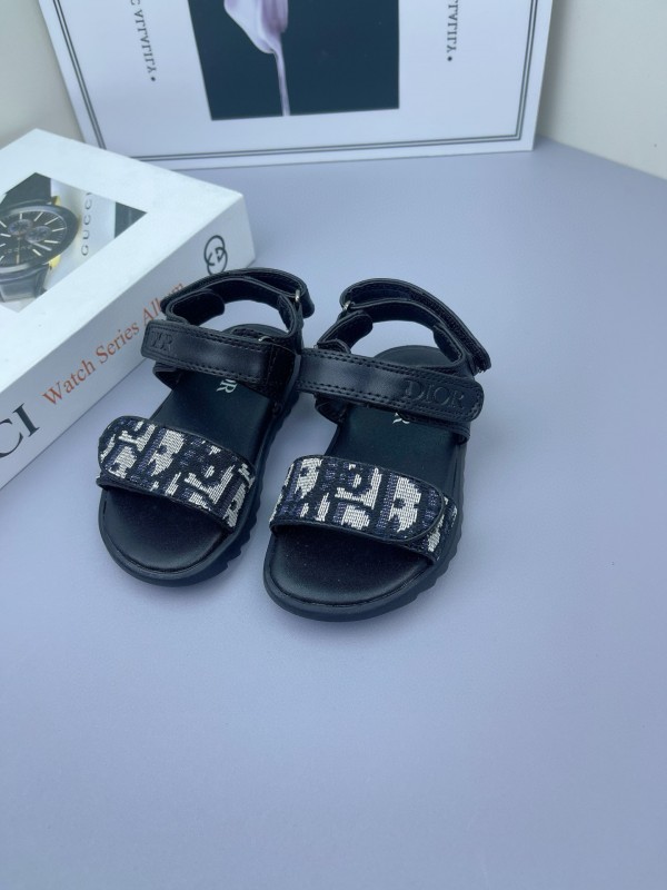 2025 Kids Dior Black Fabric Leather Sandals