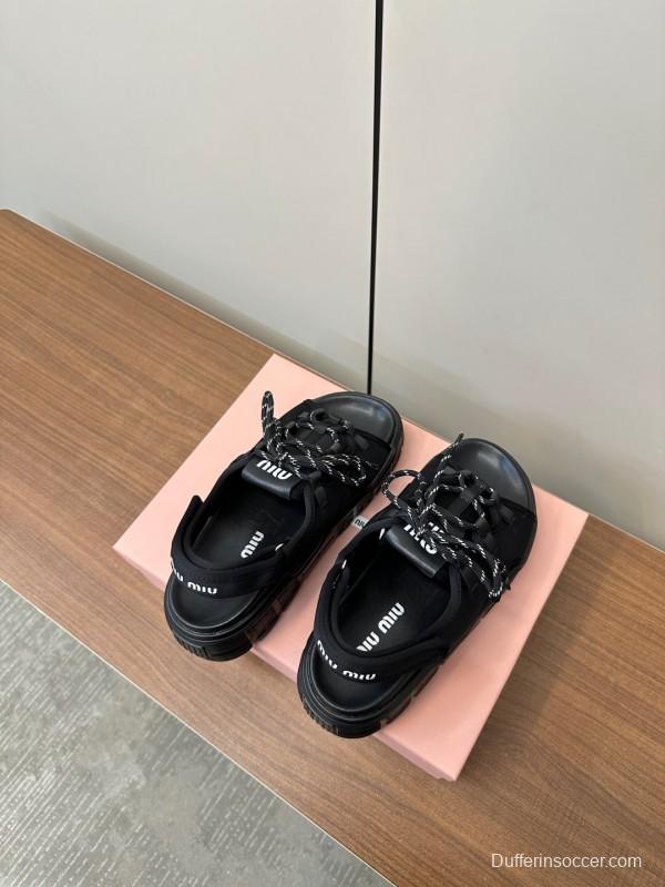 2025 Women Miu Miu Black Leather Sandals LY00240