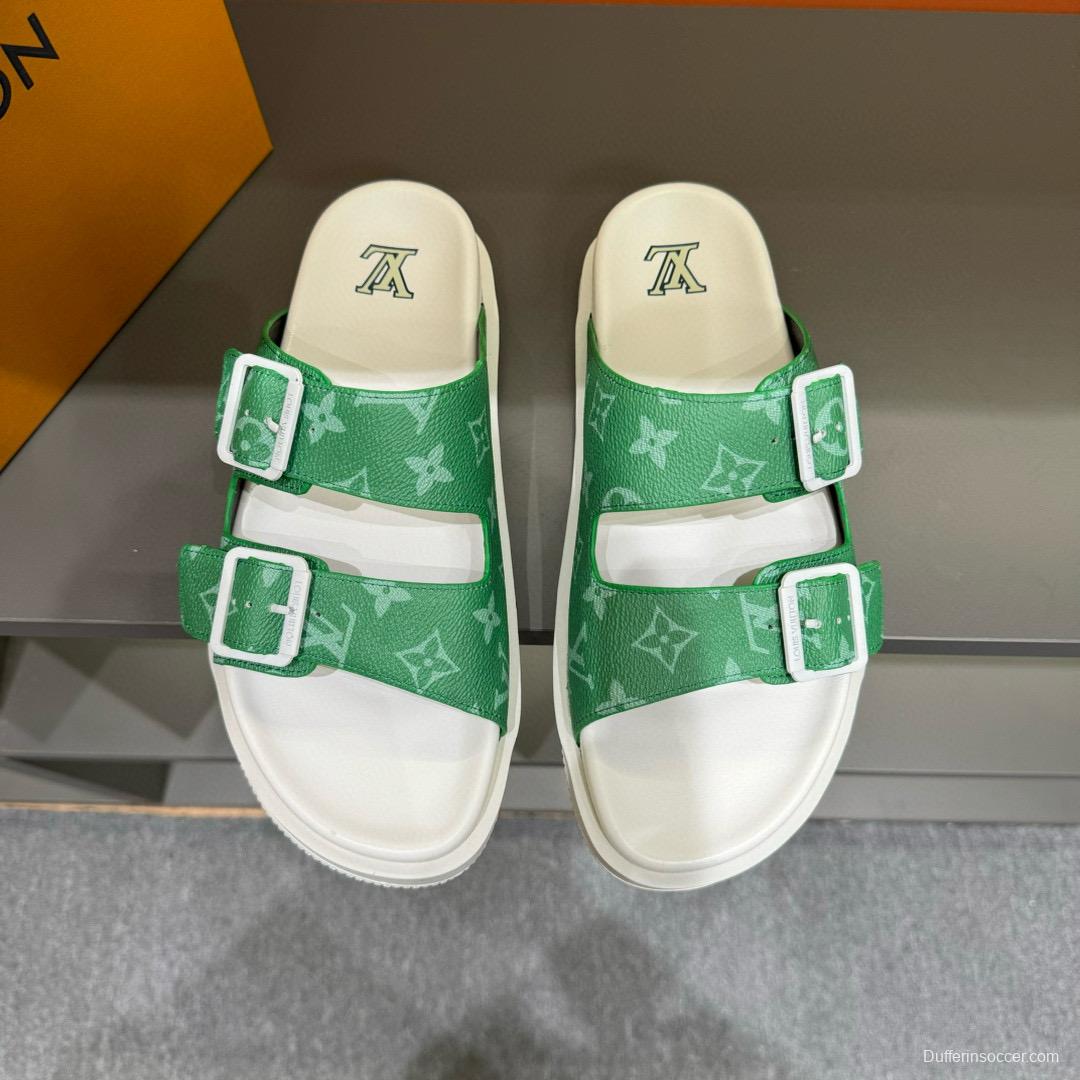 2024 Slippers Louis Vuitton Green Canvas Slippers