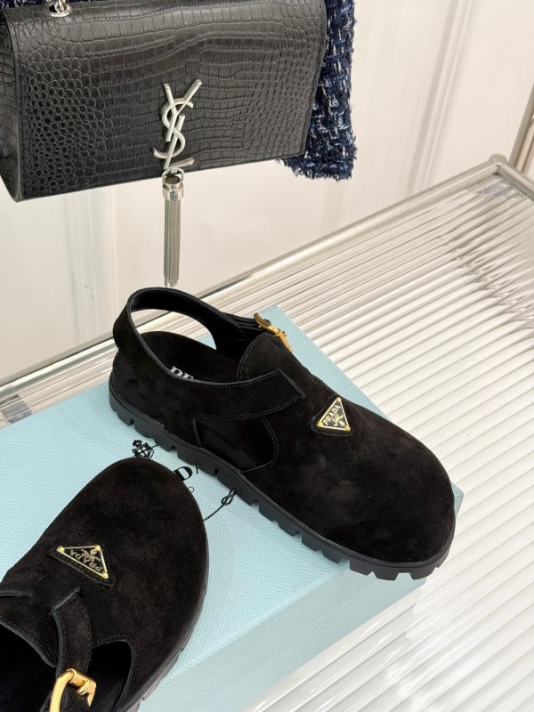 2025 Women Prada Black Suede Sandals