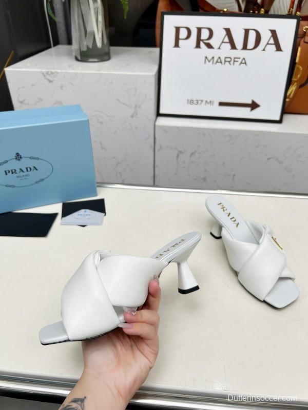 2025 Women Prada White Lambskin Mules