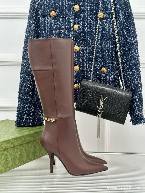 2024 Women Gucci brown leather boots chain MJ00550