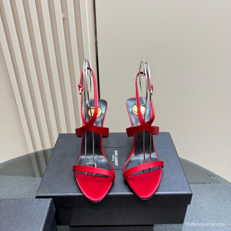 2025 Women Yves Saint Laurent Red Silk Wedge Sandals Elegant Craftsmanship LY00360(F)