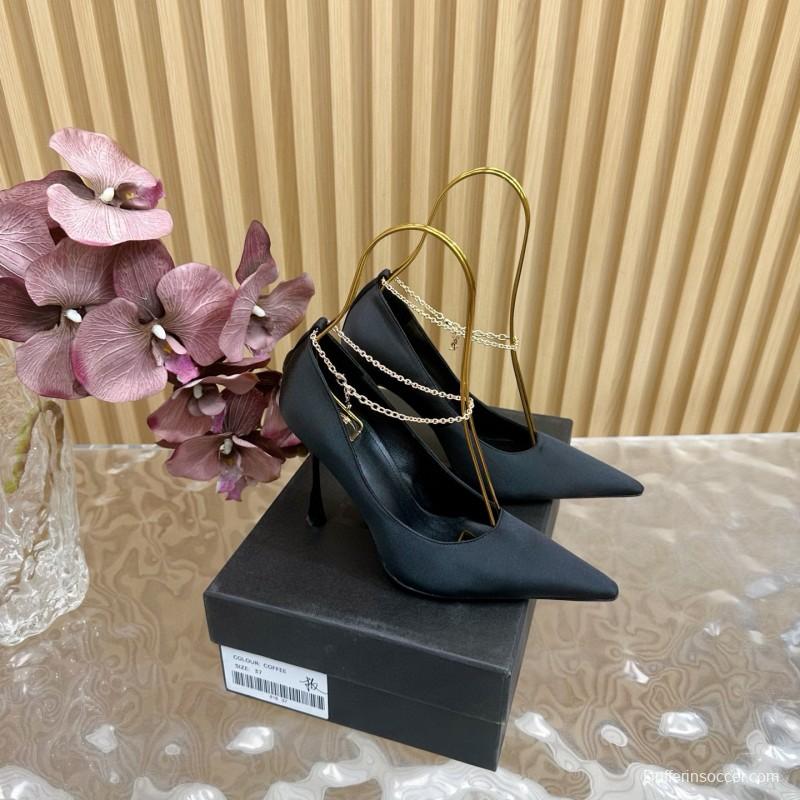 2025 Women Yves Saint Laurent Black Leather High Heel Pumps MJ00310