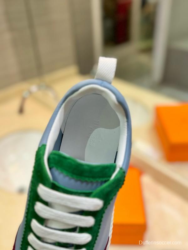 2024 Unisex Hermès White Green Burgundy Imported Silk Suede Casual Sneakers MJ00320
