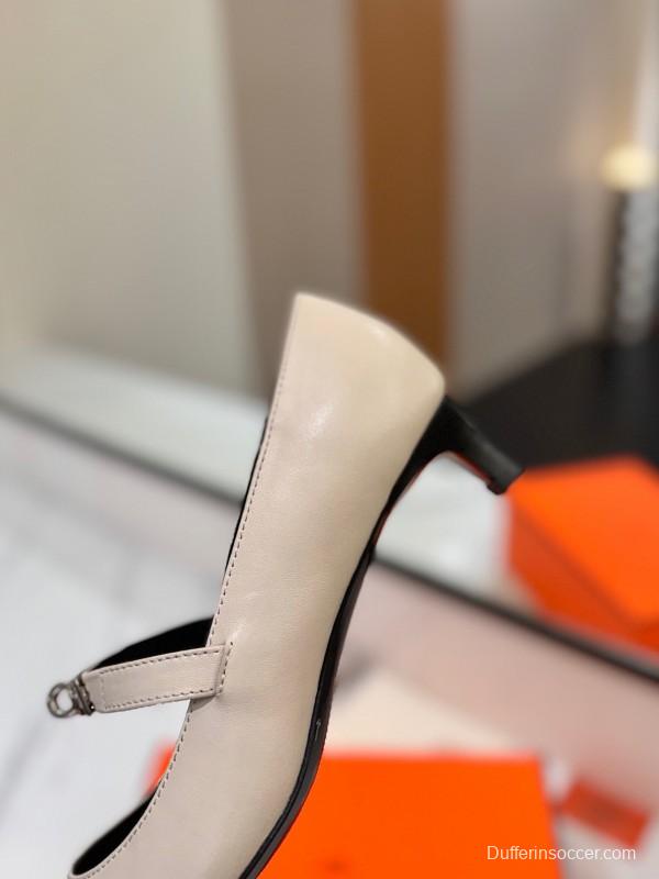 2025 Women Hermès White Leather Mary Jane