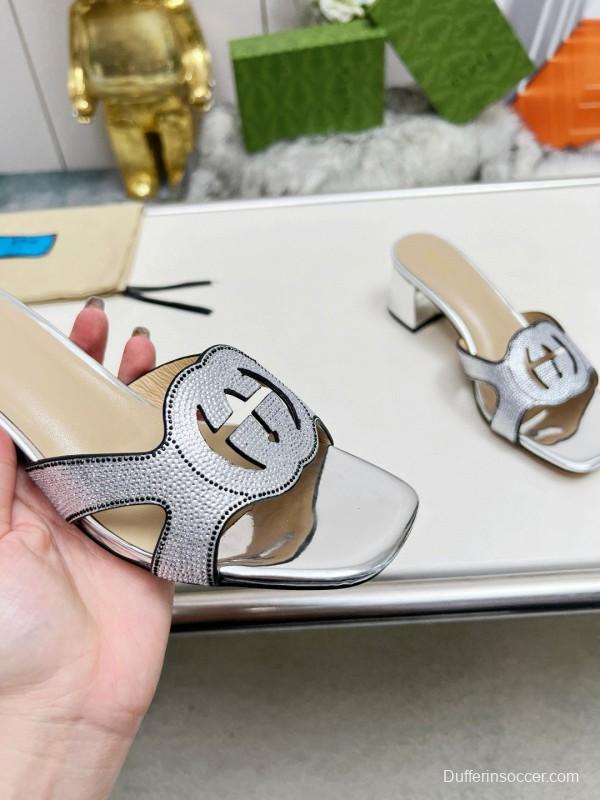 2025 Women Gucci Silver Leather Slippers MJ00190