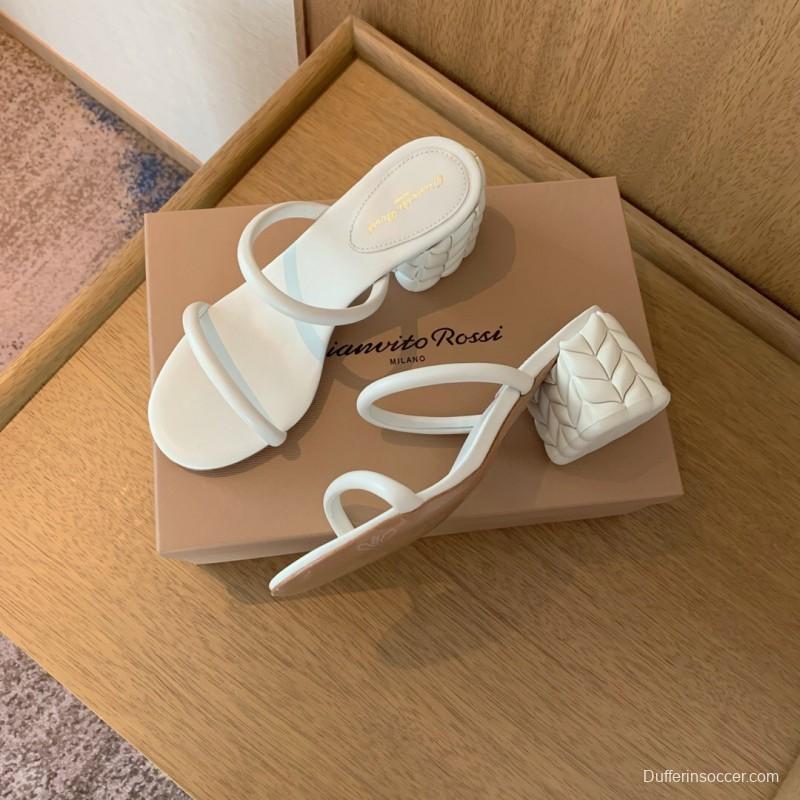 2025 Women Gianvito Rossi White Leather Sandals
