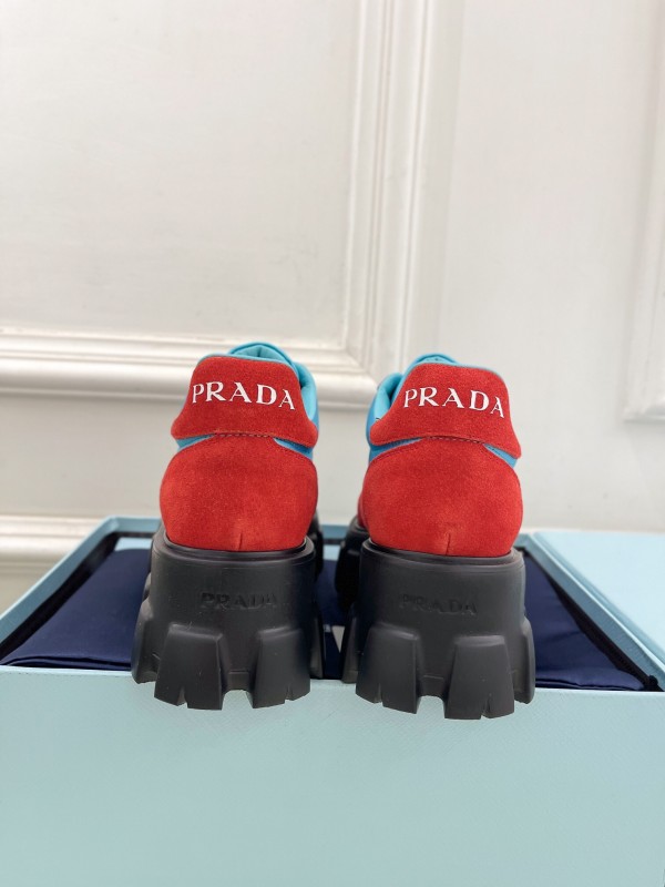 2025 Unisex Prada Blue Red Suede Silk Casual Sneakers KFY00310(F)/KFY00330(M)