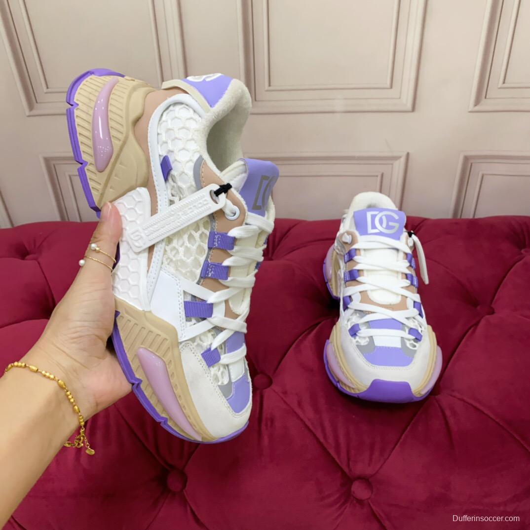2025 Women Dolce & Gabbana White Purple Beige Mesh Leather Sneakers LY00340