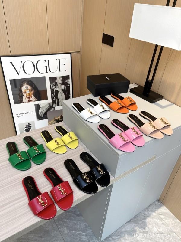 2025 Women Yves Saint Laurent Yellow Patent Leather Slippers LY00180
