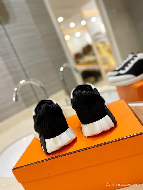 2024 Unisex Hermès black white fabric sneakers