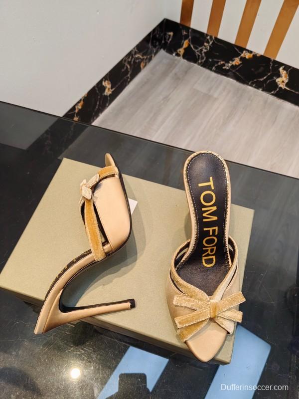 2025 Women TOM FORD Beige Suede High Heel Open Back Sandals KFY00290