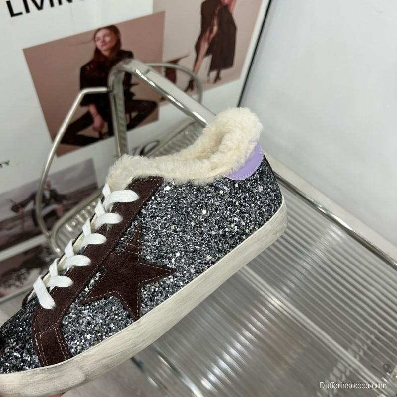 2025 Women GGDB Black Silver Glitter Leather Sneakers MJ00260