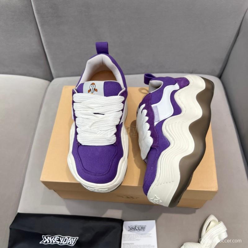 2025 Unisex HEYDAY Purple White Canvas Leather Sneakers Wave Sole KFY00260