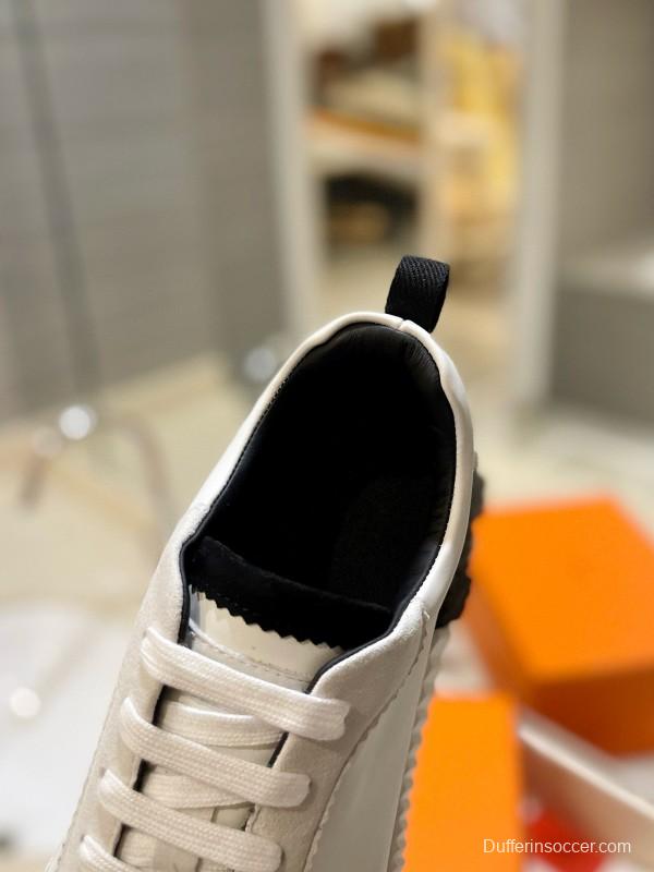2024 Unisex Hermès white black leather sneakers