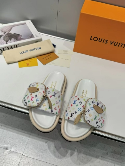 2025 Slippers Louis Vuitton White Multicolor Canvas Slippers