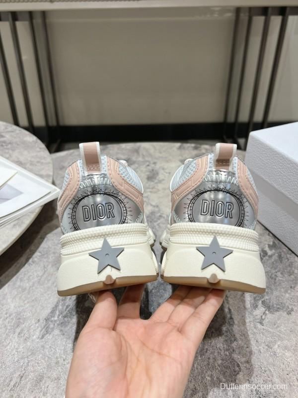 2025 Women Dior White Pink Grey Mesh Leather Running Shoes