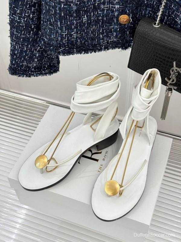 2025 Women Yves Saint Laurent White Leather Strappy Sandals KFY00300